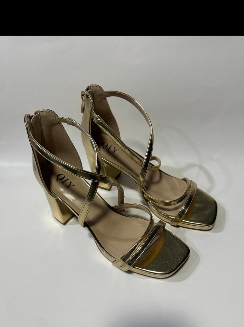 Gold Metallic Strappy Block Heel Sandals